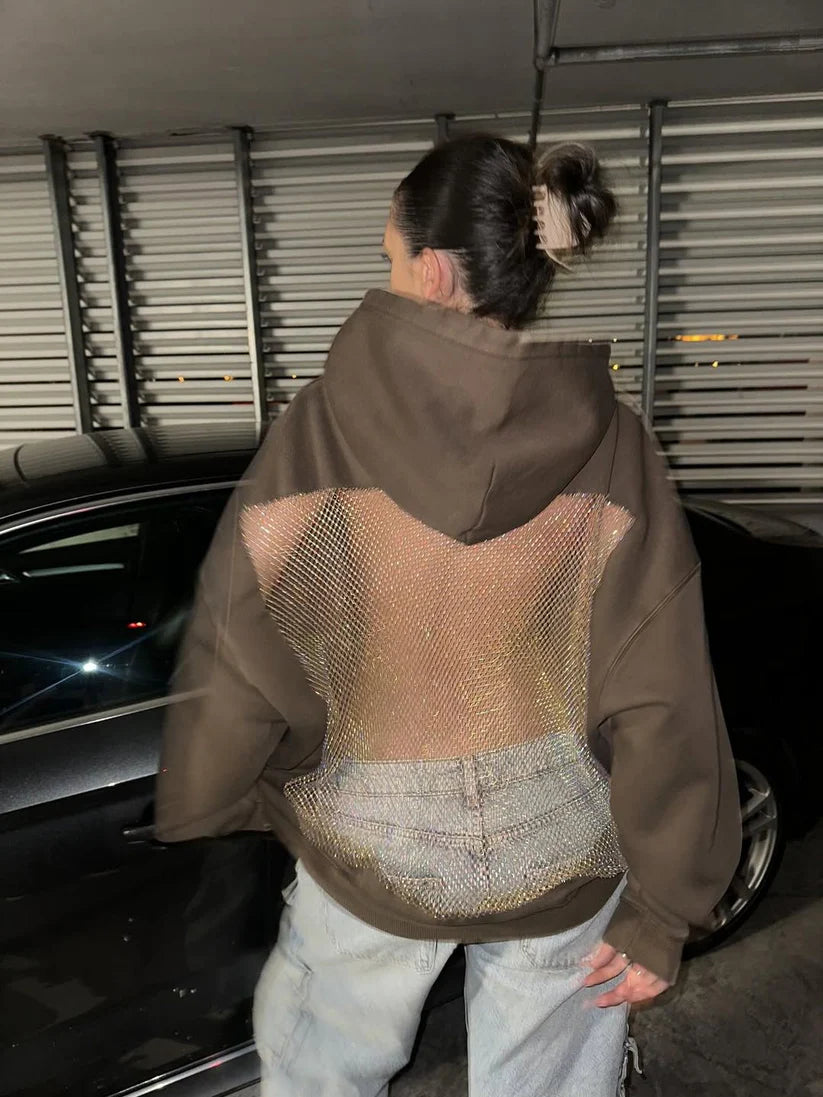 Bluza z kapturem z kryształkami z siateczki Backstage