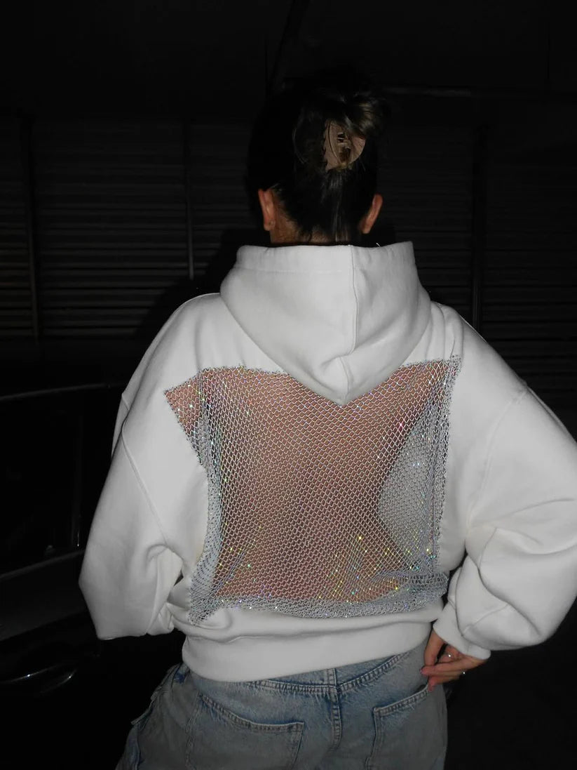 Bluza z kapturem z kryształkami z siateczki Backstage