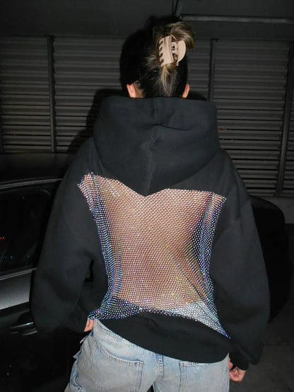 Bluza z kapturem z kryształkami z siateczki Backstage