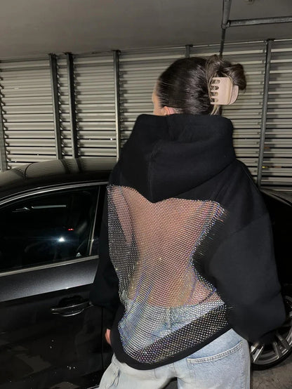 Bluza z kapturem z kryształkami z siateczki Backstage