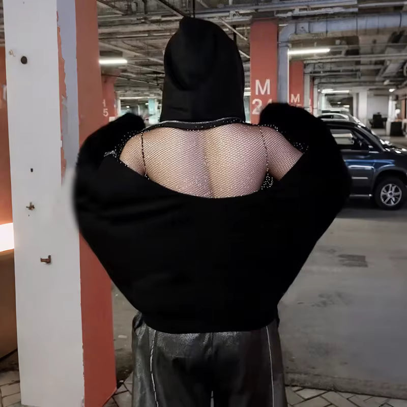 Bluza z kapturem z kryształkami z siateczki Backstage