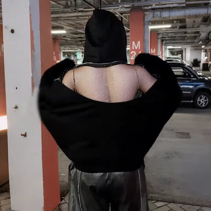 Bluza z kapturem z kryształkami z siateczki Backstage